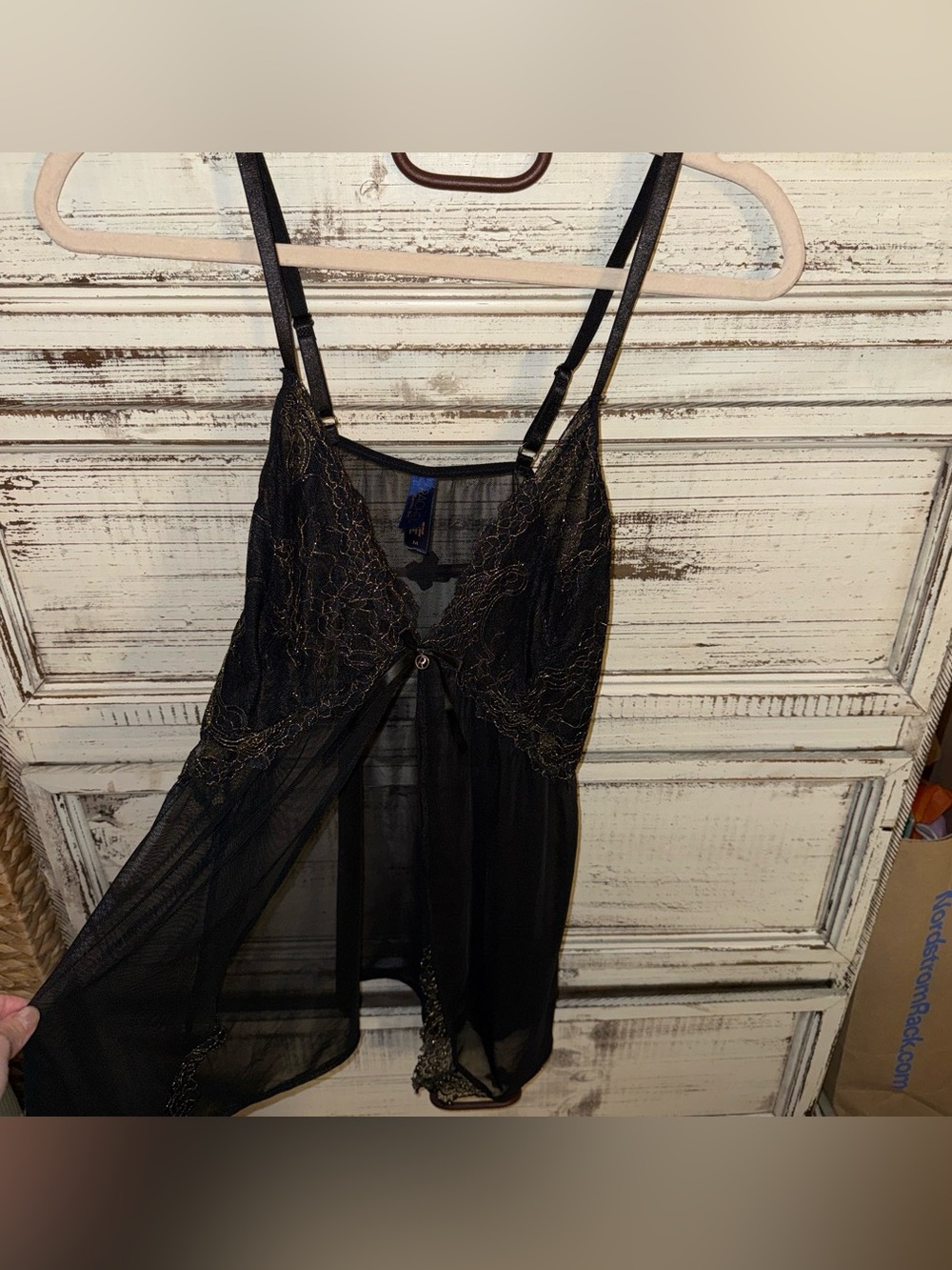 Rachel Black Sheer Lace-Trim Babydoll Chemise